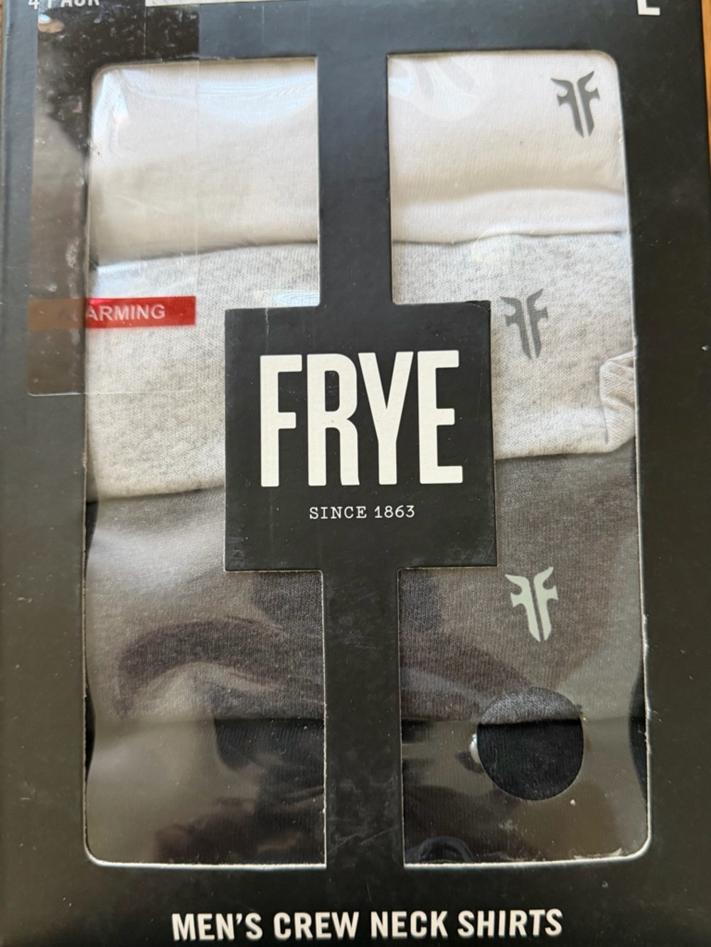 FRYE Men's Crew Neck Shirts - (2) 4 Pack White & Gray - Black